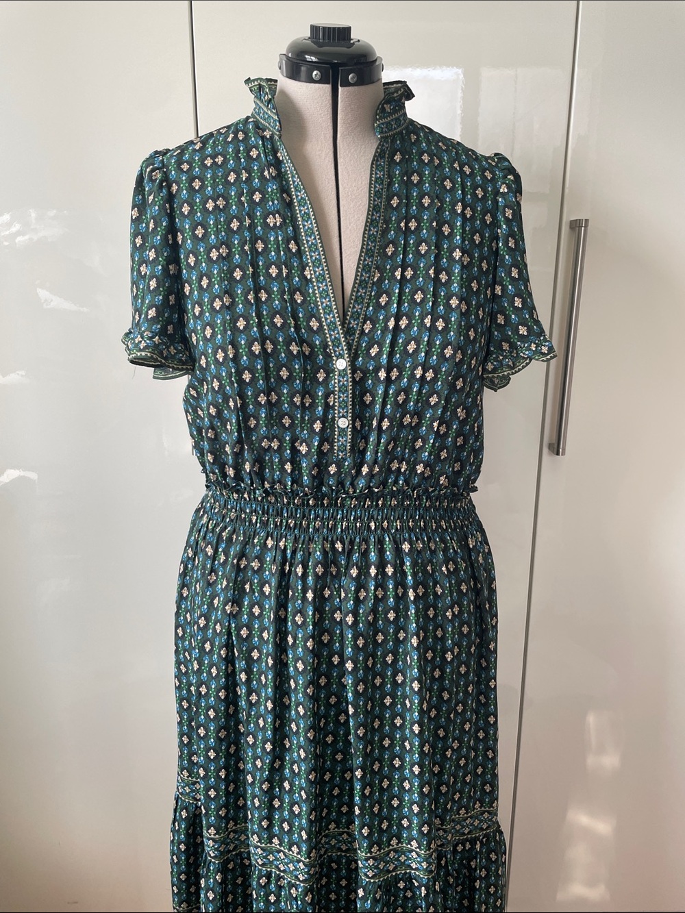 Max Studio Teal Floral Smocked Midi Dress